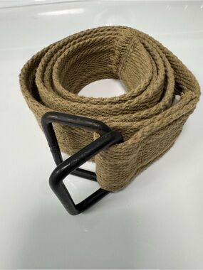 Men's Woven Tan Web Belt with Black Double D-Ring Buckle size 32